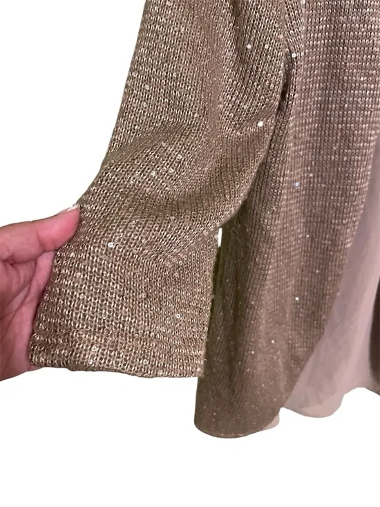 Simply Noelle L/XL Gold Shimmer Knit Top Layered Back Blouse Elegant - Picture 5 of 7